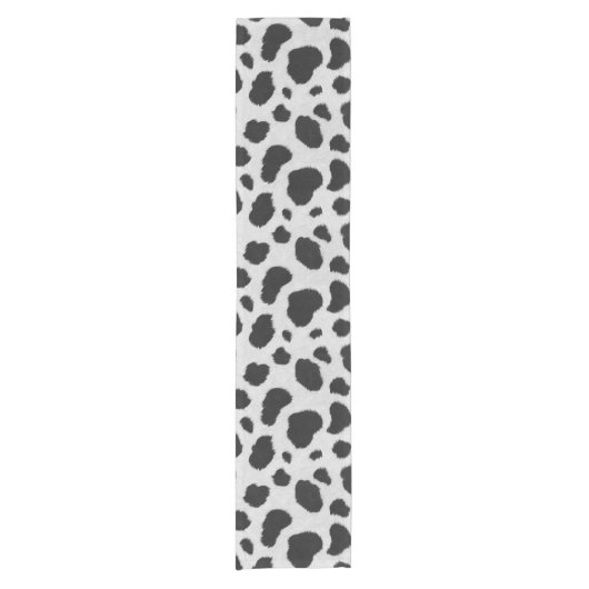Schwarz-Weiß-Kuh-Flecken Muster Imitate Pelzstrukt Kurzer Tischläufer (Vorderseite)