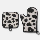 Schwarz-Weiß-Kuh-Flecken Muster Imitate Pelzstrukt Ofenhandschuh & Topflappen-Set (Vorderseite)