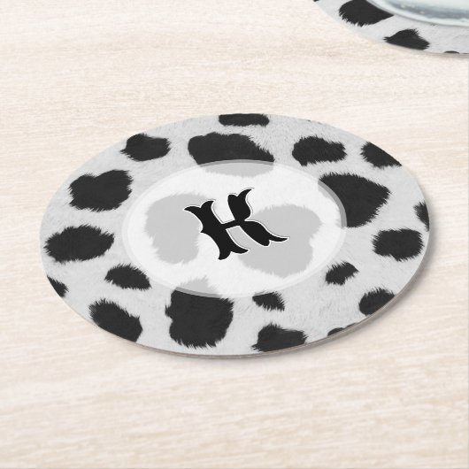 Schwarz-Weiß-Kuh-Flecken Muster Imitate Pelzstrukt Runder Pappuntersetzer (Angewinkelt)