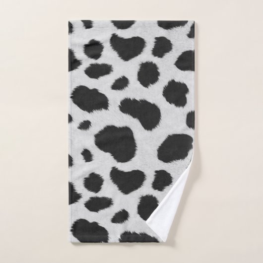 Schwarz-Weiß-Kuh-Flecken Pelzstruktur Badhandtuch Set (Handtuch)