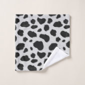 Schwarz-Weiß-Kuh-Flecken Pelzstruktur Badhandtuch Set (Waschlappen)
