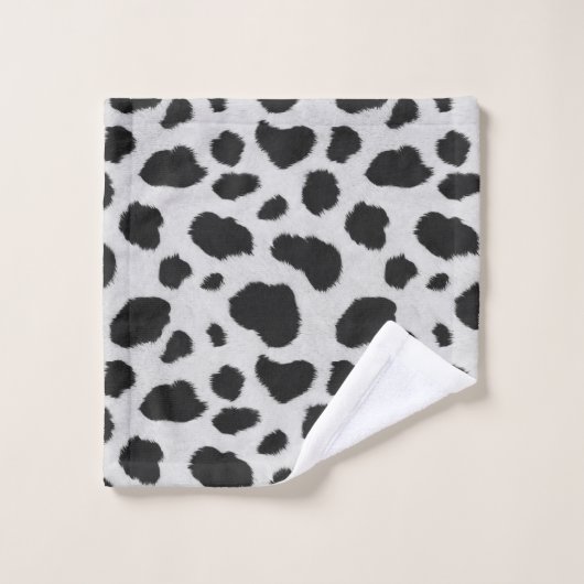 Schwarz-Weiß-Kuh-Flecken Pelzstruktur Badhandtuch Set (Waschlappen)