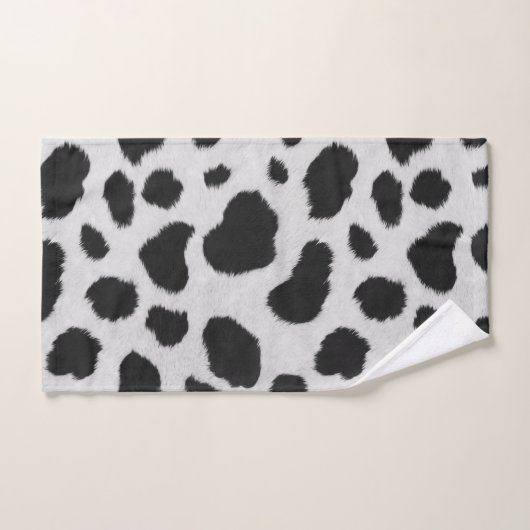 Schwarz-Weiß-Kuh-Flecken Pelzstruktur Badhandtuch Set (Handtuch)