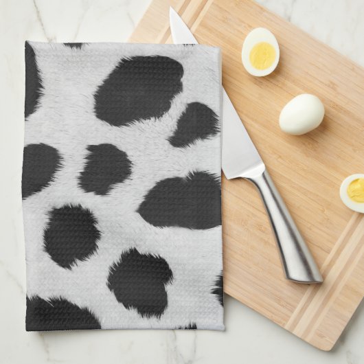 Schwarz-Weiß-Kuh-Flecken Pelzstruktur Geschirrtuch (Viertel Falte)