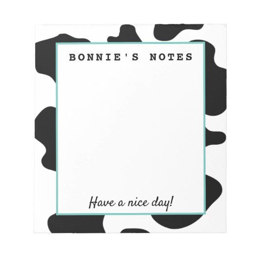 Schwarz-Weiß-Kuh-Flecken - Sonderschrift Notizblock (Vorderseite)