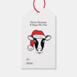 Schwarz-Weiß-Kuh in Weihnachtsmannmütze lustig Wei Geschenkanhänger