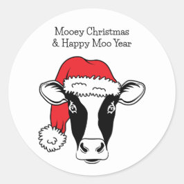 Schwarz-Weiß-Kuh in Weihnachtsmannmütze lustig Wei Runder Aufkleber