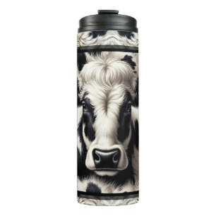 Schwarz-Weiß-Kuh-Kuhfell-Pelz-Furry-Look Thermosbecher