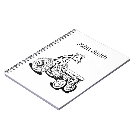 Schwarz-Weiß-Kuh mit Zugmaschine Notizblock (Linke Seite)