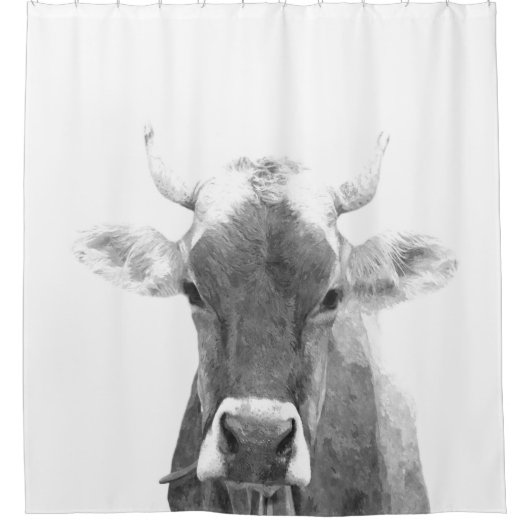 Schwarz-Weiß-Kuh-Portrait Duschvorhang (Vorderseite)