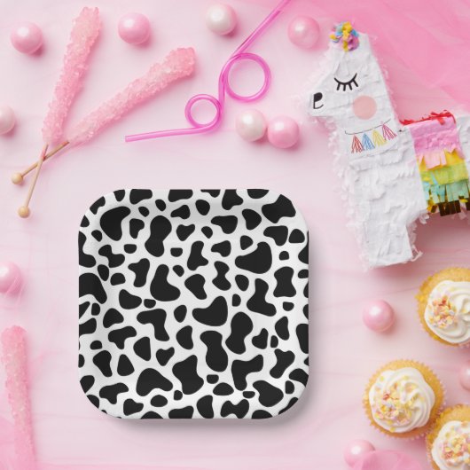 Schwarz-Weiß-Kuh Print Birthday Pappteller (Party)