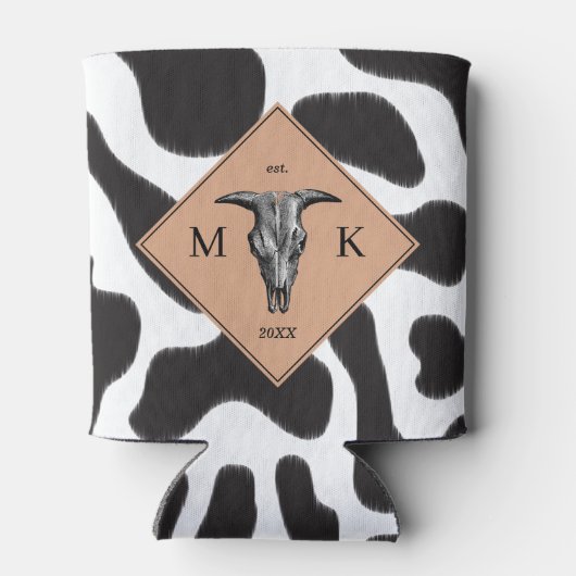 Schwarz-Weiß-Kuh-Spot Tiermuster Monogramm Dosenkühler (Rückseite)