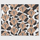 Schwarz-Weiß-Kuh-Spot Tiermuster Monogramm Geschenkpapier (Flach)
