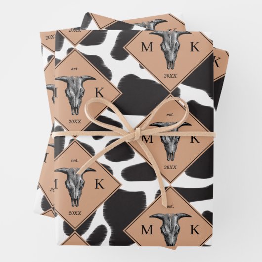 Schwarz-Weiß-Kuh-Spot Tiermuster Monogramm Geschenkpapier Set (Beispiel)