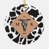 Schwarz-Weiß-Kuh-Spot Tiermuster Monogramm Keramik Ornament (Vorne)