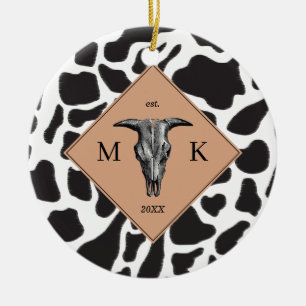Schwarz-Weiß-Kuh-Spot Tiermuster Monogramm Keramik Ornament
