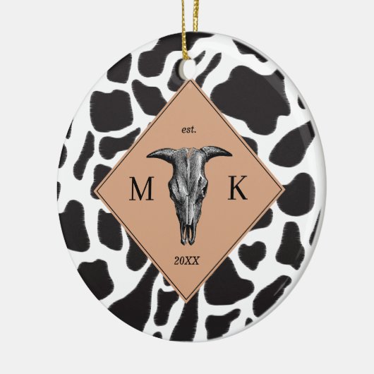 Schwarz-Weiß-Kuh-Spot Tiermuster Monogramm Keramik Ornament (Links)