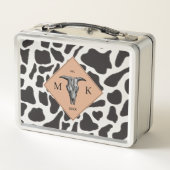 Schwarz-Weiß-Kuh-Spot Tiermuster Monogramm Metall Brotdose (Rückseite)