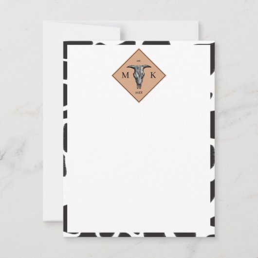Schwarz-Weiß-Kuh-Spot Tiermuster Monogramm Mitteilungskarte (Vorderseite)