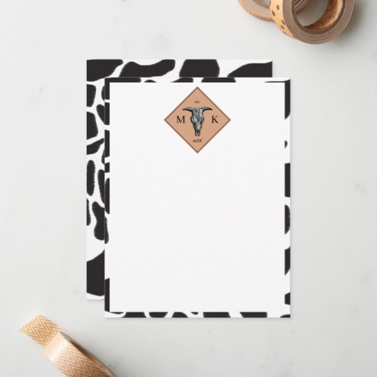 Schwarz-Weiß-Kuh-Spot Tiermuster Monogramm Mitteilungskarte (Vorderseite/Rückseite Beispiel)