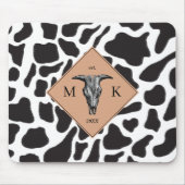 Schwarz-Weiß-Kuh-Spot Tiermuster Monogramm Mousepad (Vorne)