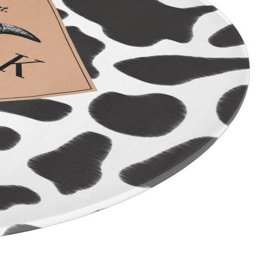 Schwarz-Weiß-Kuh-Spot Tiermuster Monogramm Schneidebrett (Ecke)