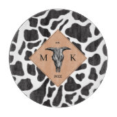 Schwarz-Weiß-Kuh-Spot Tiermuster Monogramm Schneidebrett (Vorderseite)