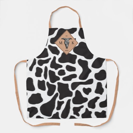 Schwarz-Weiß-Kuh-Spot Tiermuster Monogramm Schürze (Vorderseite)