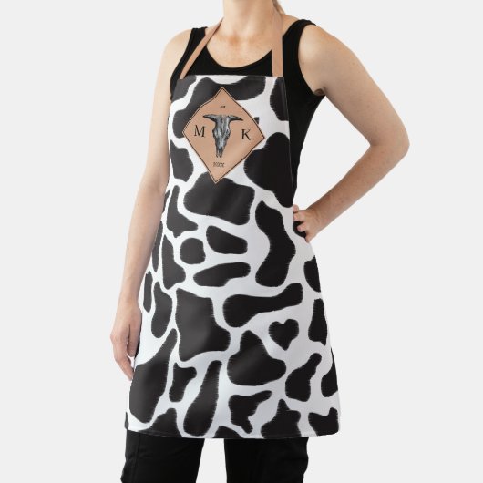 Schwarz-Weiß-Kuh-Spot Tiermuster Monogramm Schürze (InSitu)
