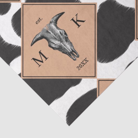 Schwarz-Weiß-Kuh-Spot Tiermuster Monogramm Seidenpapier (Ausschnitt)