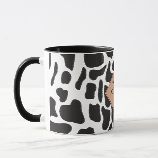 Schwarz-Weiß-Kuh-Spot Tiermuster Monogramm Tasse (Links)
