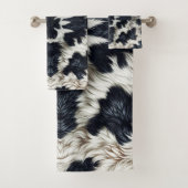 Schwarz-Weiß-Kuh-Spots Furche-Look Badhandtuch Set (Insitu)