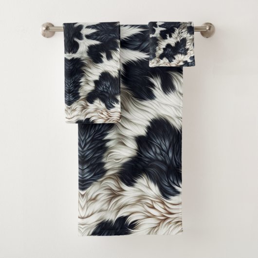 Schwarz-Weiß-Kuh-Spots Furche-Look Badhandtuch Set (Insitu)