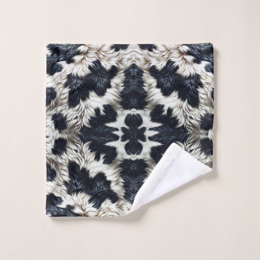Schwarz-Weiß-Kuh-Spots Furche-Look Badhandtuch Set (Waschlappen)