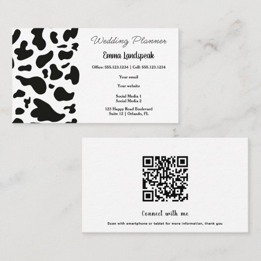 Schwarz-Weiß-Kuh-Spots, QR-Code Visitenkarte (Vorne/Hinten)