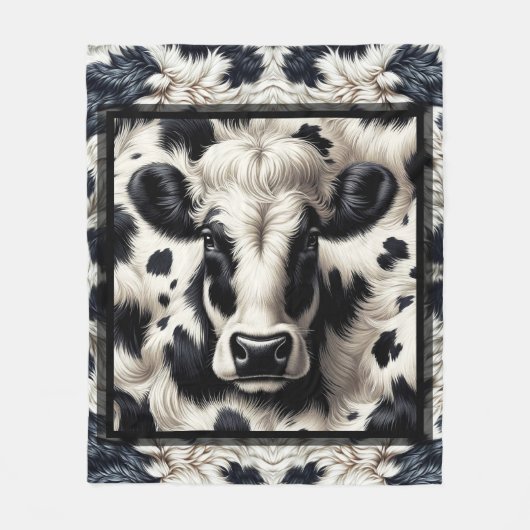 Schwarz-Weiß-Kuhkuh-Furnier-Look Fleecedecke (Vorderseite)