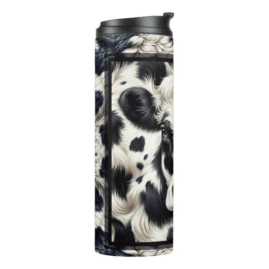 Schwarz-Weiß-Kuhkuh-Furnier-Look Thermosbecher (Nach links gedreht)