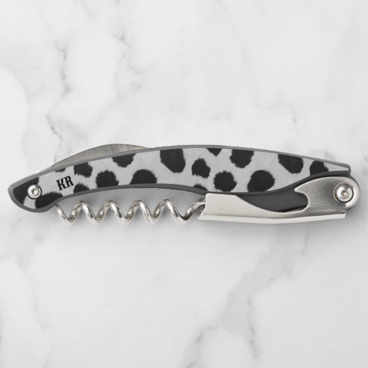 Schwarz-Weiß-Kuhpelzhintergrund Kellnermesser (Rückseite)