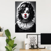 Schwarz-Weiß-Kunst Clown | AI Art Poster (Heimbüro)