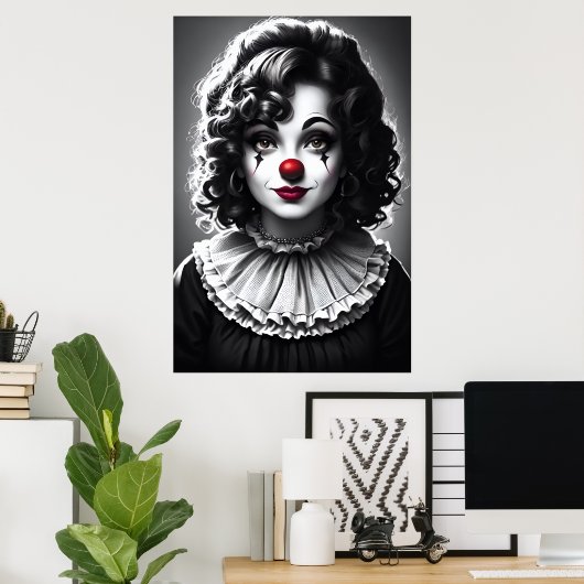 Schwarz-Weiß-Kunst Clown | AI Art Poster (Heimbüro)