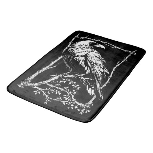 Schwarz-Weiß-Kunst-Crows, Ravens Badematte (Schrägansicht)