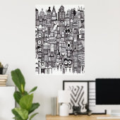 Schwarz-Weiß-Kunst der Stadt | AI Art Poster (Heimbüro)