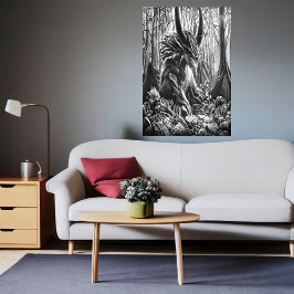 Schwarz-Weiß-Kunst im Wald | Art der AI Poster