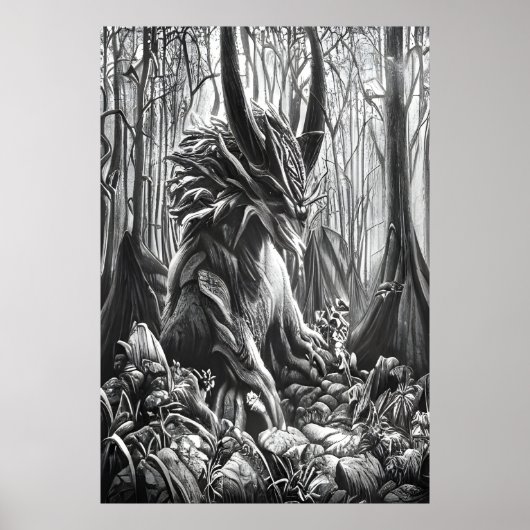 Schwarz-Weiß-Kunst im Wald | Art der AI Poster (Vorne)