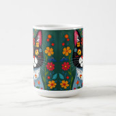 Schwarz-Weiß-Kunst-Katze und Blume Whimsikum Kaffeetasse (Mittel)