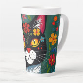 Schwarz-Weiß-Kunst-Katze und Blume Whimsikum Milchtasse (Rechte Ecke)