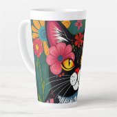 Schwarz-Weiß-Kunst-Katze und Blume Whimsikum Milchtasse (Linke Ecke)