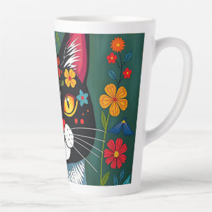 Schwarz-Weiß-Kunst-Katze und Blume Whimsikum Milchtasse