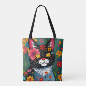 Schwarz-Weiß-Kunst-Katze und Blume Whimsikum Tasche (Rückseite)