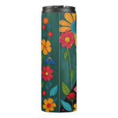 Schwarz-Weiß-Kunst-Katze und Blume Whimsikum Thermosbecher (Rückseite)